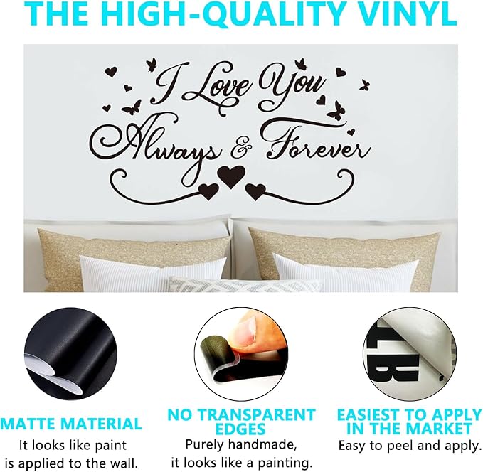 Couples Quotes Wall Decals for Bedroom: Inspirational Love Vinyl Art Wall Stickers for Home Bedroom Bathroom Living Room - I Love You Always & Forever 28.6"X15"
