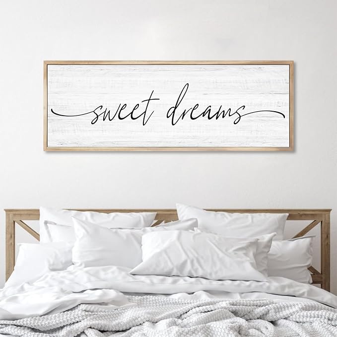 Sweet Dreams Wall Decor Above Bed Large 41''×15'' Farmhouse Wall Decor for Bedroom Guest Room Decor Framed Wood Wall Art Rustic Master Bedroom Wall Decoration 01 (brown frame)