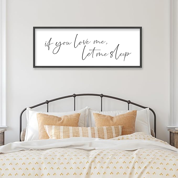 YWJKWLGS If You Love Me Let Me Sleep Sign Wall Art 32"×12" Funny Bedroom Decor Above Bed for Sleep Lovers Humorous Rustic Wooden Plaque for Her/Him (Black)