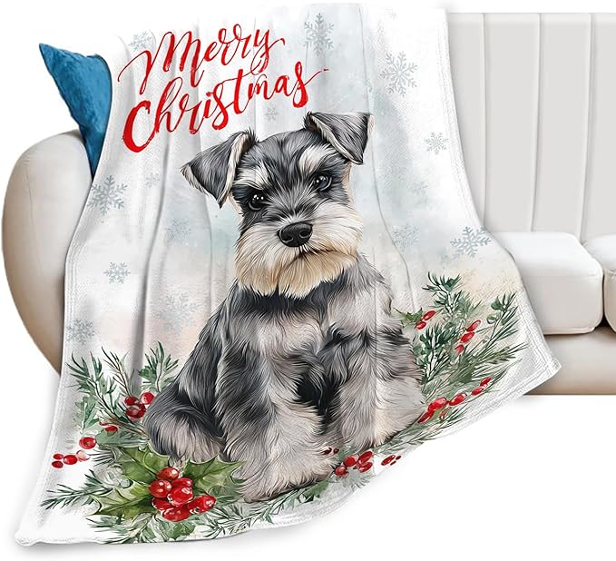 Christmas Schnauzer Blanket for Girls Women Boys Men Adults Kids Soft Cozy Fleece Dog Pet Print Throw Blankets Dog Lovers Gifts Warm Flannel Plush Lightweight Decor for Couch Bed Sofa 80"X60"