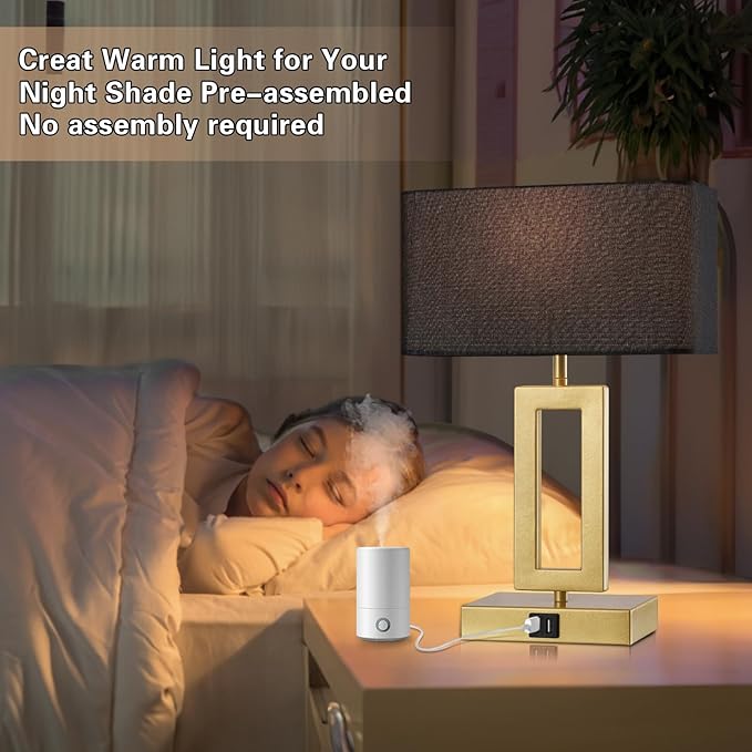 Black Table Lamps Set of 2 with Dual USB Ports,3-Way Dimmable Touch Control Bedside Lamps,Modern Bedroom Table Lamp for Living Room,Nightstand LED Bulbs Included