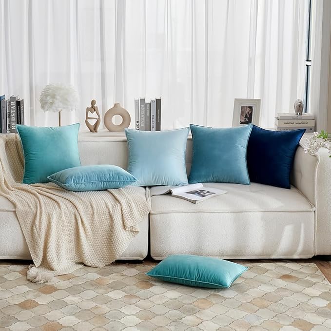 MIULEE Blue Grey Velvet Throw Pillow Covers 18x18 Soft Decorative Solid Square Cushion Cases Pack of 2 Modern Luxury Home Decor for Couch, Sofa, Bedroom