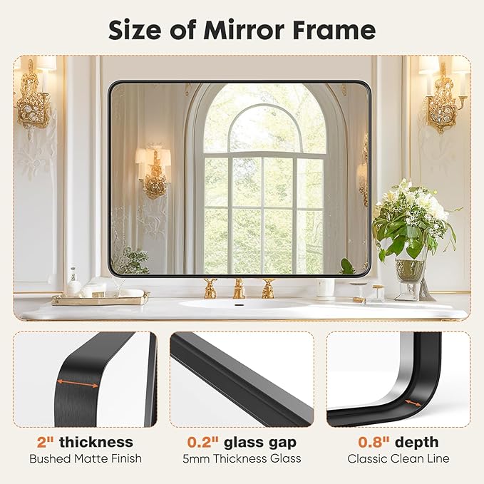 Sweetcrispy 30x40 Inch Black Bathroom Mirrors for Wall, Bathroom Mirrors for Over Sink, Rectangle Wall Decor for Entryway, Bedroom, Vanity
