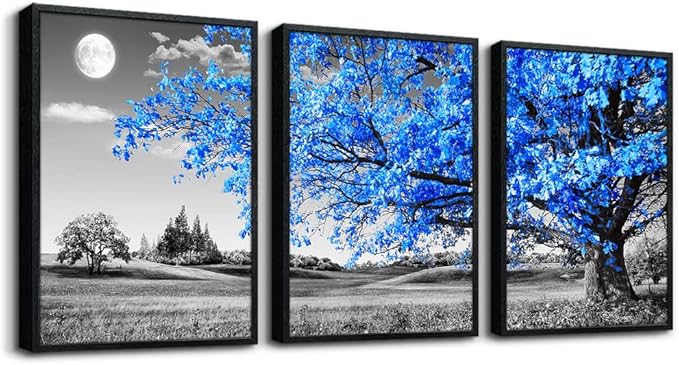 Black Framed Wall Art For Living Room Wall Decoration For Bedroom Black And White Wall Pictures Large Size Wall Decor Blue Tree Wall Painting Modern Home Decor 20"X28" Set Of 3 Piece Framed Art Prints