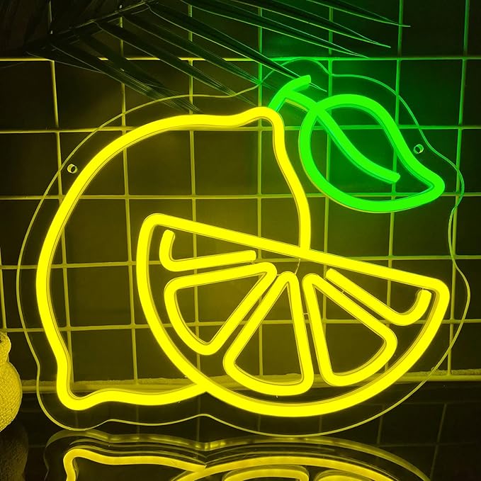 Lemon Neon Sign for Wall Decor, Dimmable Yellow Lemons Neon Lights, Vibrant Fruit Themed Neon LED Signs for Kids Room, Bedroom, Restaurant, Bar, Club, Fruit Shop, Birthday Party
