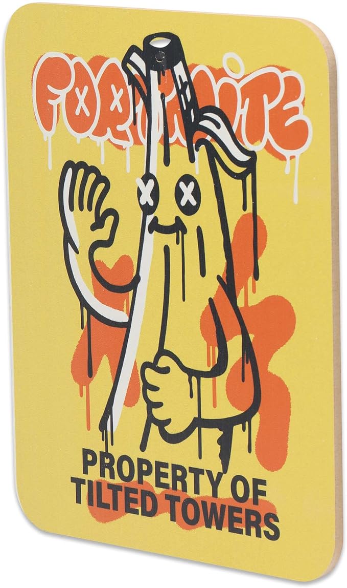 Fortnite Banana Property of Tilted Towers Wood Wall Decor - Funny Fortnite Sign for Gamer Bedroom