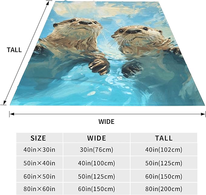 Otter Throw Blanket Soft Warm Cozy Cute Otters Blankets Fuzzy Plush Fleece Otter Blanket Gifts for Couch Bed Sofa Home Decor 40''X50''