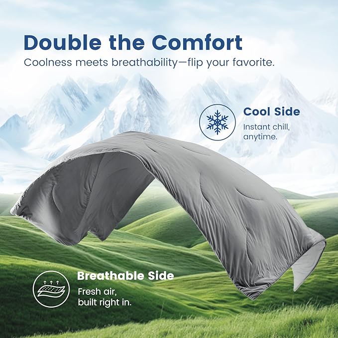 Cozy Bliss Cooling Comforter Twin Size, Reversible Lightweight Cooling Blankets for Hot Sleepers and Night Sweats, Q-Max>0.45 Soft Breathable Silky Smooth Summer Comforter, Dark Grey, 68"x90"