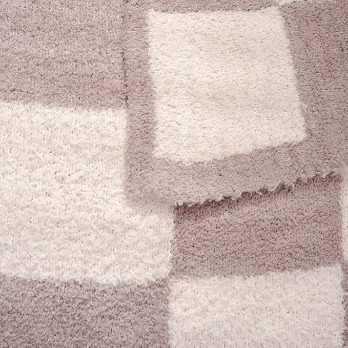 Soft Checkered Throw Blanket, Ultra Cozy Knit Throw Blanket Fluffy Fuzzy Reversible Checkerboard Blanket for Travel Couch Sofa Bed Decor, 51x63 inches, Khaki Cream