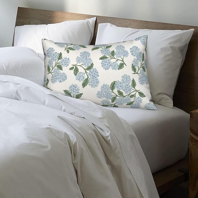 AEIOAE Spring Pillow Covers 12x20 Inch Set of 2, Green Blue Hydrangea Flower Throw Pillows Case,Floral Summer Outdoor Seasonal Decorative Farmhouse Decor Cushion Covers for Home Sofa Bed Couch