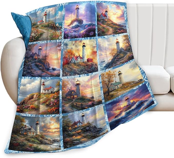 Lighthouse Blanket for Girls Women Boys Men Adults Kids Soft Cozy Fleece Nautical Throw Blankets Gifts Warm Flannel Plush Lightweight Decor for Couch Bed Sofa 60"X50"