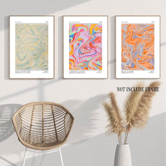 Hwetui Abstract Gradient Posters Retro Colourful Aura Canvas Wall Art Trendy Psychedelic Prints Minimalist Preppy Painting Pastel Picture Home Decor Aesthetic for Living Room12''x16''x3 Unframed