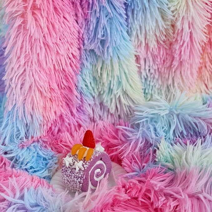 Plush Super Soft Blanket Bedding Sofa Cover Furry Fuzzy Fur Warm Throw Qulit Cozy Couch Blanket for Winter (51"x63",Dark Rainbow)