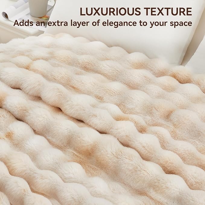 Faux Fur Throw Blanket, 1000GSM Fluffy Soft Bubble Blanket for Couch Bed, Cozy Plush Warm and Thick Blanket, Fuzzy Rabbit Throw for Living Room Bedroom 80''*90'' Tie-dye Brown
