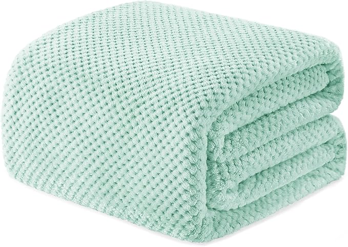 Exclusivo Mezcla Fleece Bed Blanket King Size, Super Soft and Warm Blankets for Couch, Sofa and Bed Waffle Textured, Cozy, Fuzzy and Lightweight (Mint Green, 90x104 Inches)