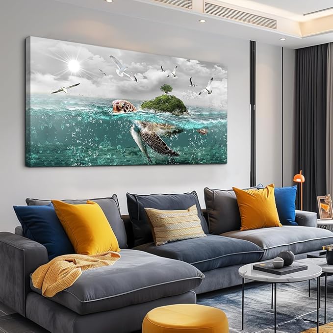 Canvas Wall Art For Living Room Large Size Wall Decor For Bedroom Artwork For Walls Pictures Sea Turtles Canvas Art Prints Bathroom Decoration Blue Ocean Paintings Ready To Hang Room Home Decorations