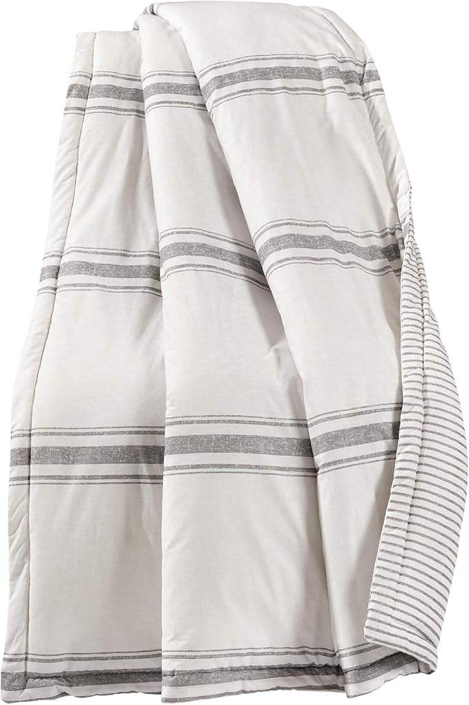 Lush Decor Farmhouse Stripe Reversible Throw, Single, 50" W x 60" L, Gray - Throw Blanket For Bed - Soft Blanket - Couch Throw - Rustic Farmhouse Decor