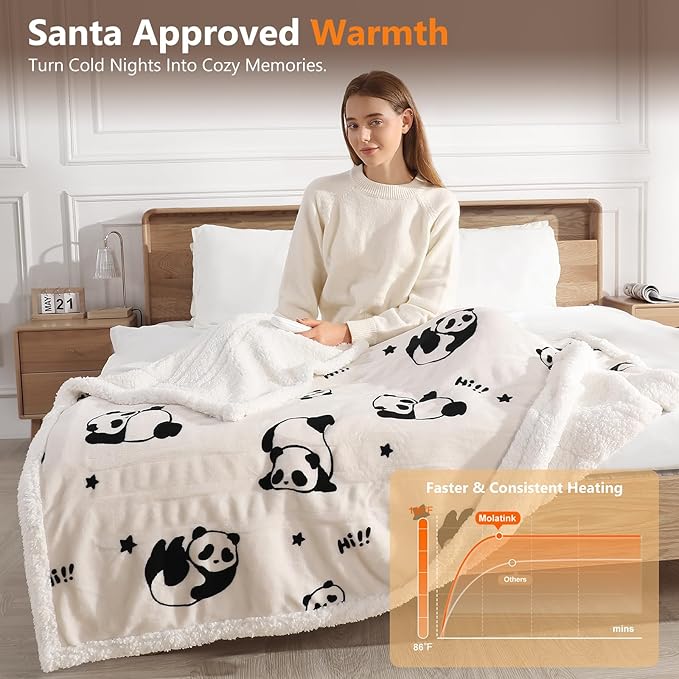Electric Blanket Twin Cute Heated Blanket Twin Size 62 X 84inches, Ultra Soft Sherpa Heating Blanket with 5 Heating Levels & 10 Hrs Auto-Off, Overheat Protection, Great Birthday Gift