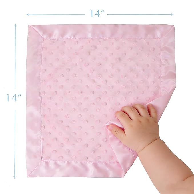American Baby Company Heavenly Soft Chenille Security Blanket (14" x 14"), 2-Layer Design with Minky Dot & Silky Satin, Pink, for Boys and Girls
