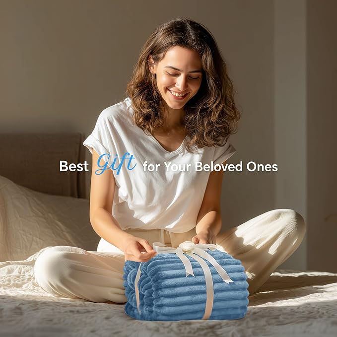 INFIIXSO Sherpa Throw Blanket for Couch - Super Soft & Warm Striped Fleece Blanket, Cozy Plush Fluffy Blanket All Season Use (Light Blue, 60x80 Inches)
