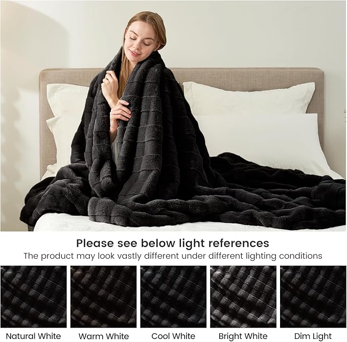 Cozy Bliss Fluffy Faux Fur Throw Blanket for Couch,Warm Cozy Soft Black Throw Blankets for Sofa Bed Living Room,60x80 Inches