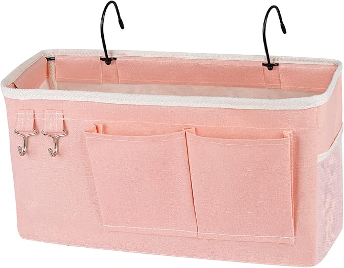 Bedside Storage Caddy/Bedside Hanging Storage Bag for Headboards Bunk Beds Dorm Rooms Book Phone Magazine Holder (Light Pink)