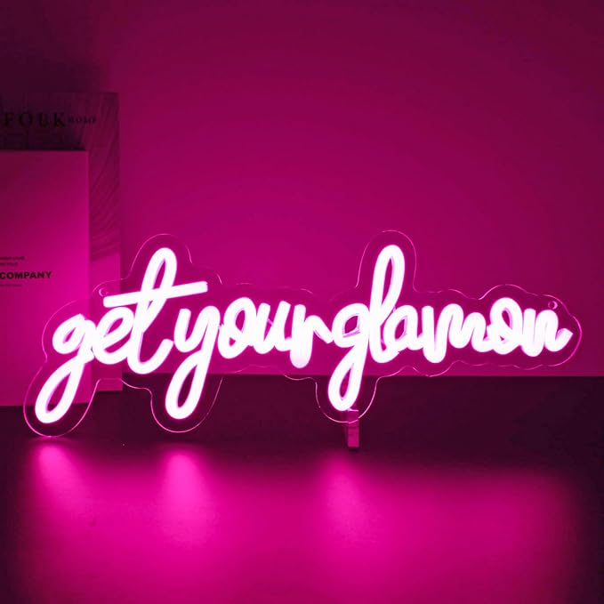 Get Your Glam On Neon Sign, Neon Signs for Wall Decor Neon Pink LED Signs Room Neon Light Up Signs Home Decor for Bedroom Club Party Bar Shop USB Operated
