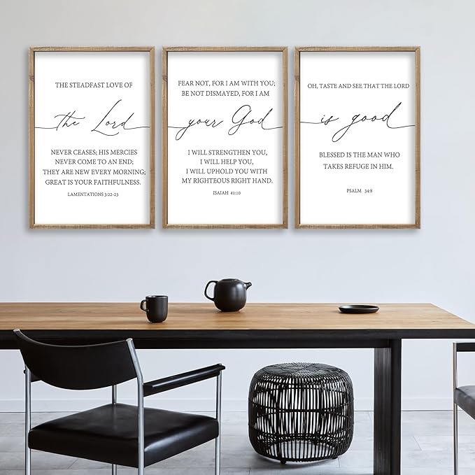The Lord Your God Is Good Bible Verses Wall Art Decor Set of 3 24"x16" Bedroom Above Bed Inspirational Christian Scripture Wood Framed Sign Rustic Home Living Room Office Wall Hang (Wood)