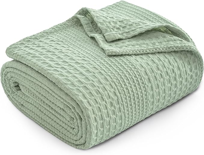PHF Lightweight Waffle Weave Blanket Twin Size, Breathable & Ultra Soft, 66"x 90" Soft & Cozy Thin Blanket for All Season & Hot Sleepers, Bed, Home Decor - Sage Green