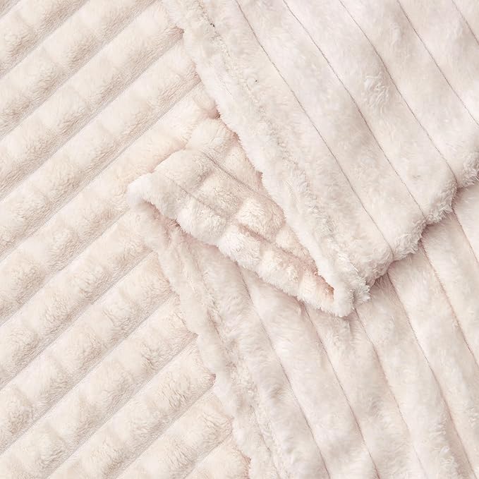 FY FIBER HOUSE Bed Blanket for Couch Soft Warm Fuzzy Queen Size Blankets for Sofa All Season Use, 90x90 Inches, White