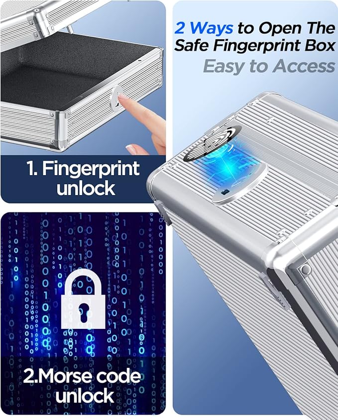 AICase Gun Safe for Pistols,Quick-Access Pistol Safe for Multiple Handguns with Biometric Fingerprint Lock/Morse Code, Smart Handgun Safe Gun Lock Box for Home Bedside Nightstand Car_1