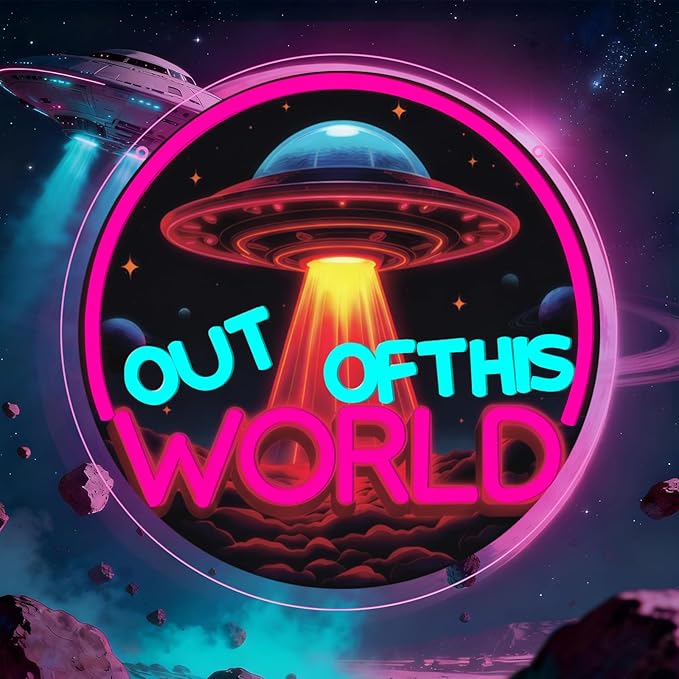 Out of This World Neon Sign,The World is Yours Neon Signs for Man Cave Gaming Room Decor,Galactic LED Wall Art for Home Bar Party Space Inspired Decor,Gift for Space Lovers