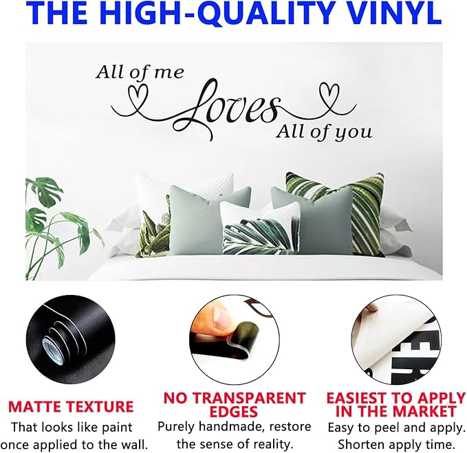 Love Quotes Wall Stickers for Bedroom: Inspirational Couples Romantic Marriage Wall Decals - Family Bathroom Home Vinyl Art Wall Decor - All of Me Loves All of You 35" X 9.8"