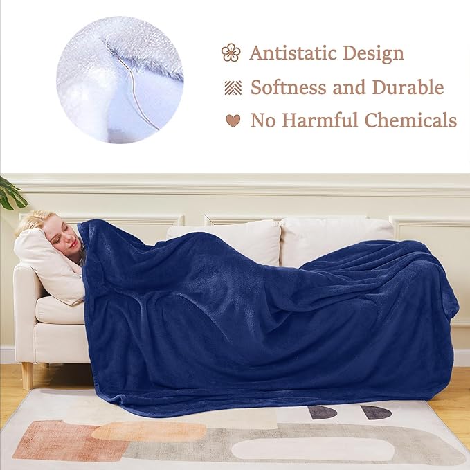 Flannel Fleece Summer Blanket All Season Lightweight Throw for The Bed Extra Soft Brush Fabric Winter Warm Sofa Blanket Twin Royal Blue