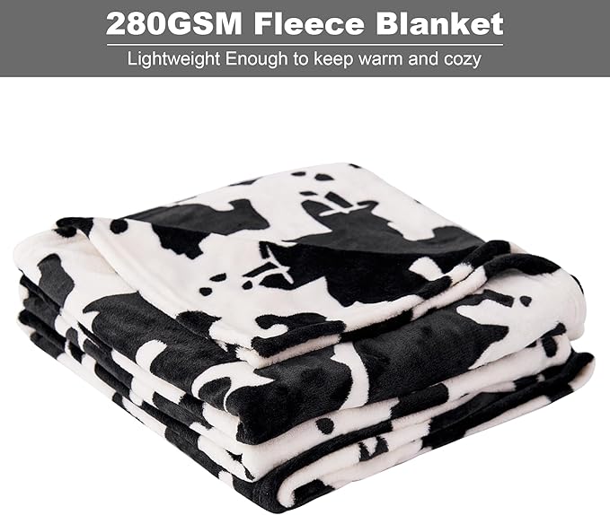 Viviland Fleece Blankets Queen Size Cow Print - 280GSM Lightweight Soft Fuzzy Cozy Plush Queen Blanket for Bed, 90x90 inches