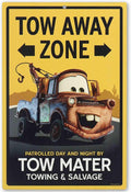 Disney Pixar Cars Tow Mater Tow Away Zone Metal Wall Decor - Fun Cars Sign for Kids' Bedroom or Garage