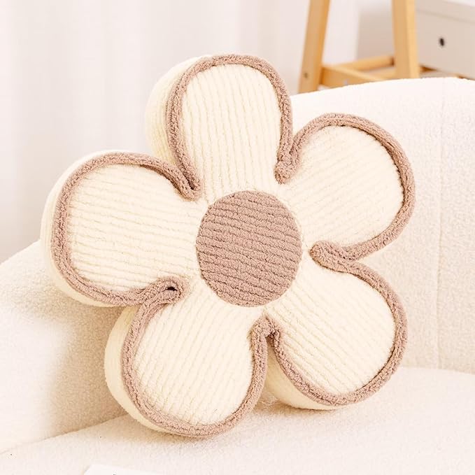 Kcvvcr Flower Pillow, Soft Flower Shaped Floor Cushion, Decorative Throw Pillow, Cute Seating Cushion, Plush Pillows for Sofa Couch Bed, PP Cotton Fill, 17.7 Inch, Ivory