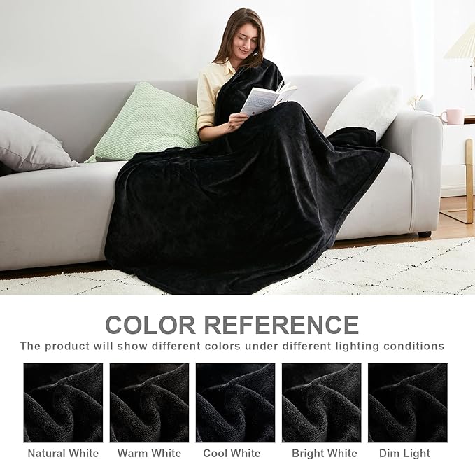 Hansleep Fleece Black Full Blanket, Super Soft Flannel Fuzzy Plush Cozy Blanket for All Seasons, Black, Full 84x90 Inches