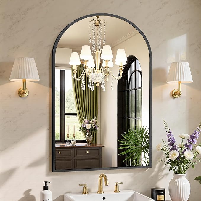 Sweetcrispy 24"x36.5" Arched Black Bathroom Mirrors for Wall, Bathroom Mirrors for Over Sink, Wall Decor for Bathroom, Entryway, Bedroom, Vanity