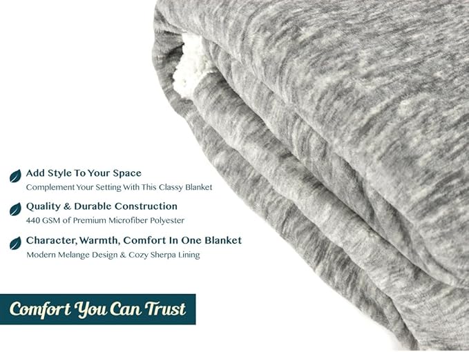 PAVILIA Melange Light Gray Twin Bed Sherpa Blanket Throw, Warm Soft Cozy Reversible Blanket Couch Sofa, Thick Plush Large Fleece Blanket, Decorative Home Room Decor Gifts Men Women, 60x80 Light Grey