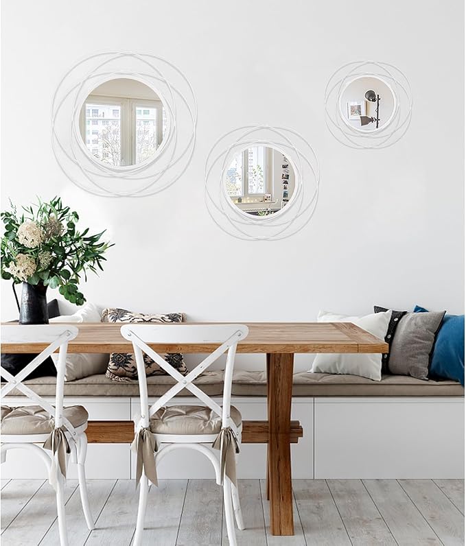 24 inch Round Mirror White, Circle Wall Mirror for Bathroom Vanity,Large Circle Mirror for Wall Decor, for Living Room Bathroom Bedroom Hallway Balcony Vanit