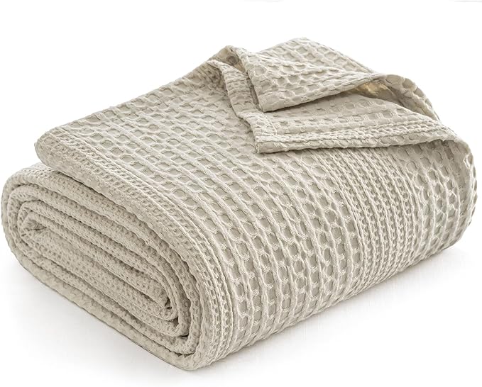 PHF Lightweight Waffle Weave Blanket Queen Size, Breathable & Ultra Soft, 90"x 90" Soft & Cozy Thin Blanket for All Season & Hot Sleepers, Bed, Home Decor - Light Taupe