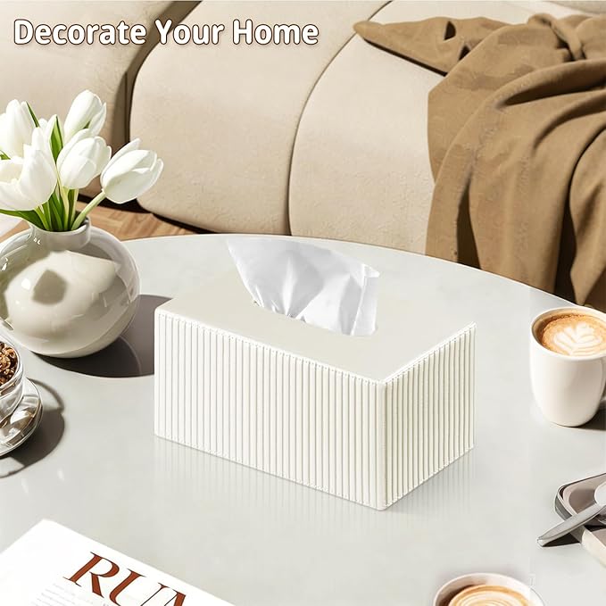 PUSU Plus Rectangular PU Leather Tissue Box Cover with Buckle Bottom - Modern Facial Tissue Dispenser Holder for Bathroom Vanity, Bedside Table, Bedroom, Office & Home Decor
