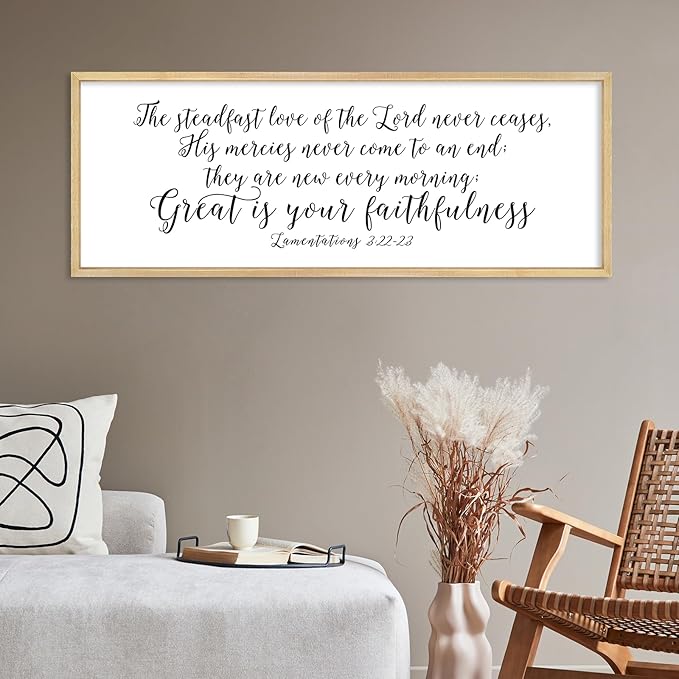 The Steadfast Love of The Lord Wall Decor 32"×12" Lamentations 3:22–23 reat Is Thy Faithfulness Sign Bible Verse Scripture Large Christian Religious Wall Hanging Art (Wood)