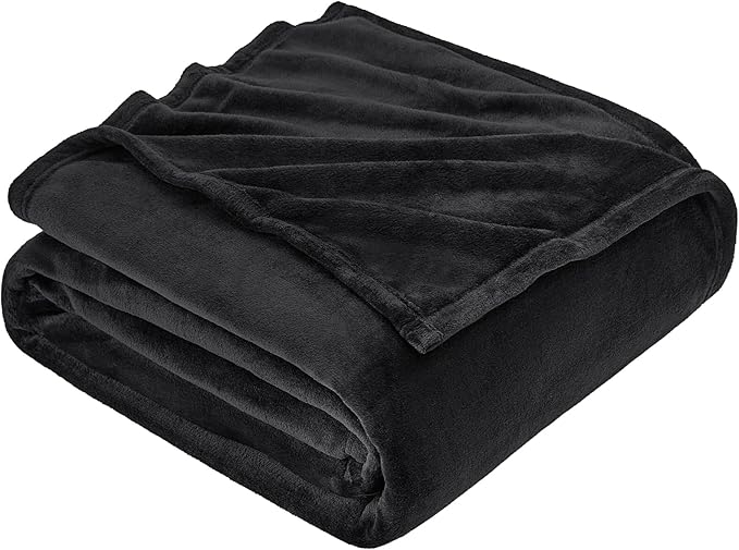 Hansleep Fleece Black Throw Blanket, Super Soft Flannel Fuzzy Plush Cozy Blanket for All Seasons, Black, Throw 50x60 Inches