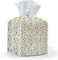 Tissue Box Cover, Tissue Box Holder, Square with Belt Bottom, PU Leather Decorative Organizer for Desk, Tabletop, Countertop Bathroom, Toilet Car, Office, Bedside Kitchen, Aesthetic Flower Decor