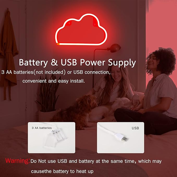 Cloud Neon Sign Red Cloud Light Sign for Wall Decor,Battery or USB Powered Clouds Shaped LED Sign Decoration Lights for Bedroom Aesthetic Teen Girl Kid Room Christmas Birthday Wedding Party