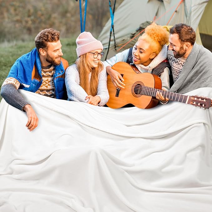 PHF Oversized King Big Fleece Blanket 120"x120", No Shed No Pilling Extra Large Soft Blanket, Giant 10'x 10' Lightweight for Bed, Sofa Travel and Camping, Suitable for All Season, White