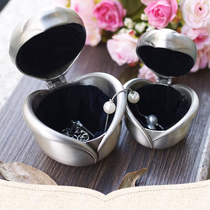 Vintage Rose Flower Style Antique Women Trinket Jewelry Gift Box Necklace Earrings Ring Storage Case, Sliver, Large
