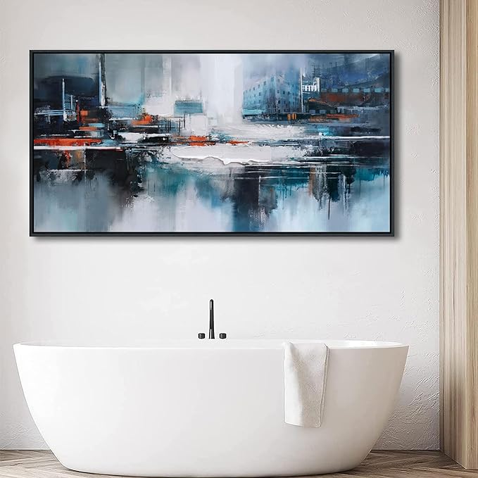 Abstract Wall Art for Living Room - Modern Blue Wall Decor, Large Canvas Artwork, Framed Wall Art Bedroom Pictures, Navy Decor for Above Bed, Contemporary Home Decor